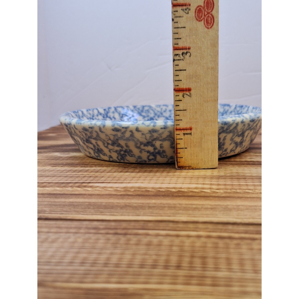 x2 Bel-Terr China BTC USA Blue Spongeware Pottery Circle 92187 Oval 9700 Lot Set - Picture 10 of 10